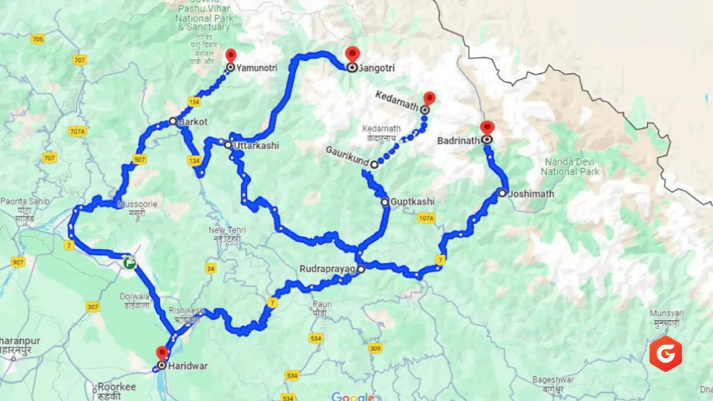 Chardham Route Map