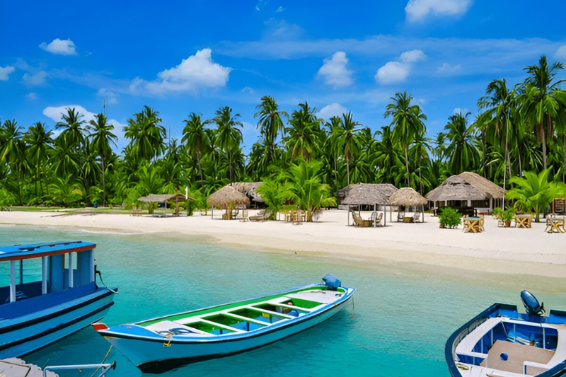 Lakshadweep turquoise lagoon and white sand beach