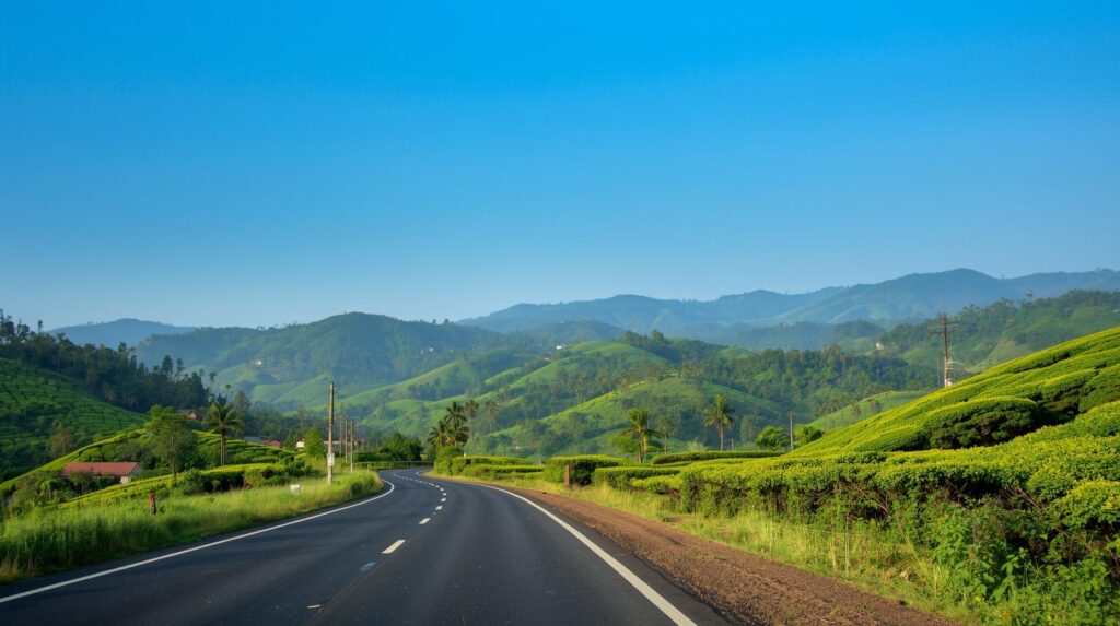 Scenic road through Munnar hills on a Kerala honeymoon